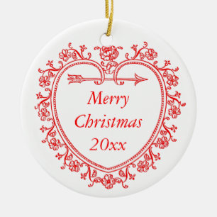 Blumenherz-romantisches Weihnachtsgedenkjahr Keramikornament