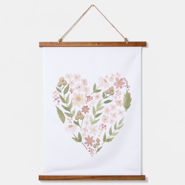 Blumenherz Rosa neutrales Girl-Kinderzimmer Wandteppich Mit Holzrahmen (Vorderseite)