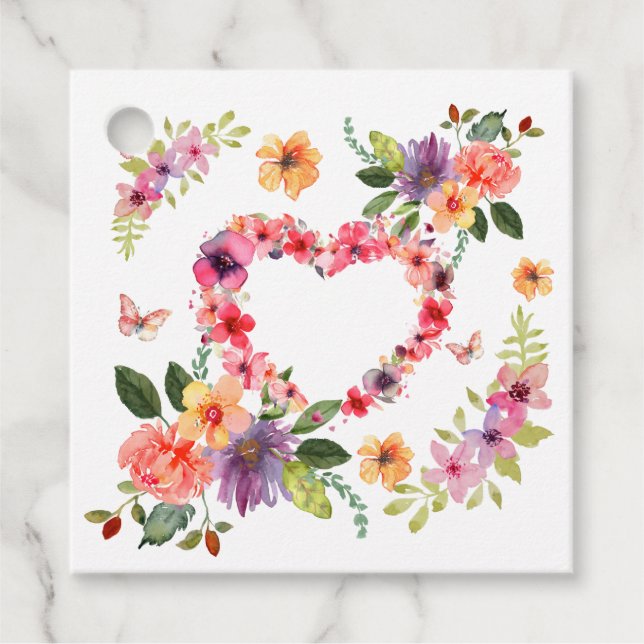 Blumenherz und Blumen Geschenkanhänger (Vorderseite)