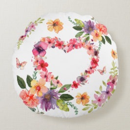 Blumenherz und Blumen Rundes Kissen