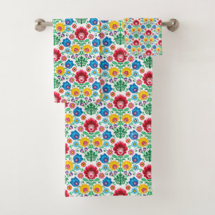 Blumenherz-Volkskunst-Muster Badhandtuch Set