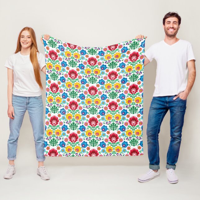 Blumenherz-Volkskunst-Muster Fleecedecke (Beispiel)