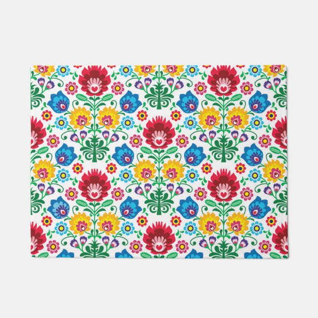 Blumenherz-Volkskunst-Muster Fußmatte (Vorderseite)