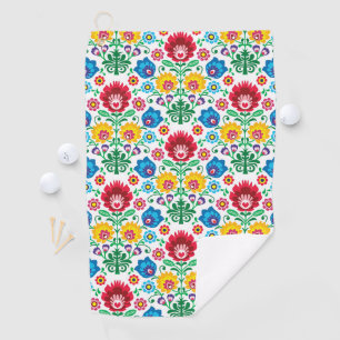 Blumenherz-Volkskunst-Muster Golfhandtuch