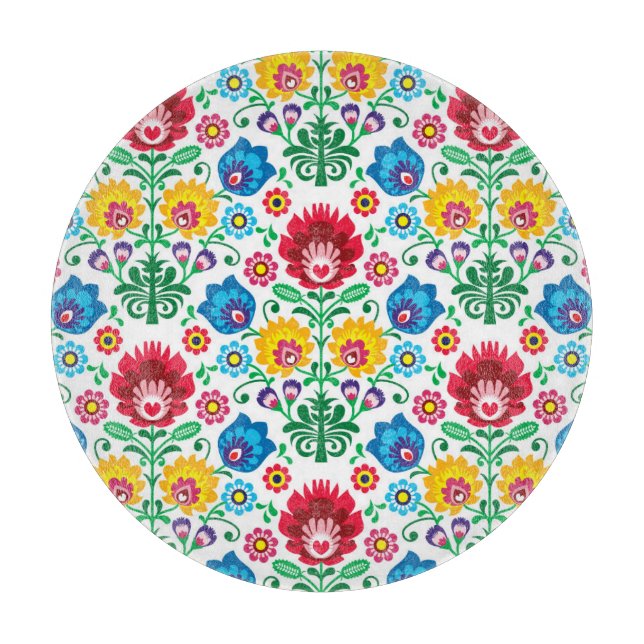 Blumenherz-Volkskunst-Muster Schneidebrett (Vorderseite)