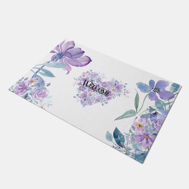 Blumenherz Willkommen Fußmatte (Schrägansicht)