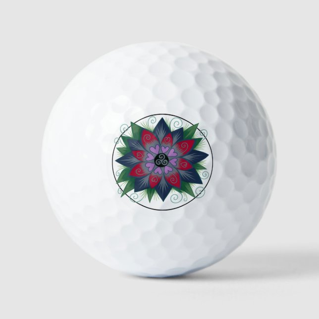 Blumenherzen Mandala Golfball (Vorderseite)
