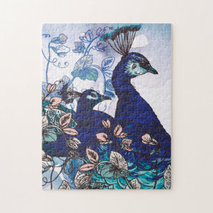 Blumenhintergrund mit Pfauen Puzzle