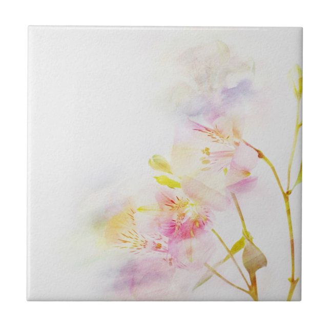 Blumenhintergrund mit Watercolor-Blumen Fliese (Vorderseite)