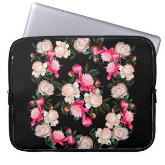 Blumenhintergrund. Rosa und weiß auf einem Dar Laptopschutzhülle