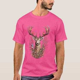 Blumenhirsch mit Vögeln Waldtiere Outdoor Wild T-Shirt