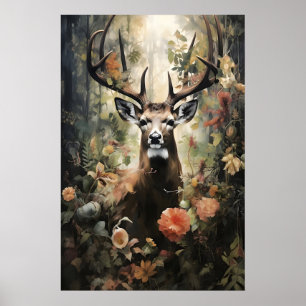 Blumenhirsch-Wald-Druck, Dark Academia Poster