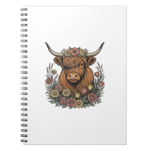 Blumenhochlandkuh-Vintage-Stichdesign_1 Notizblock