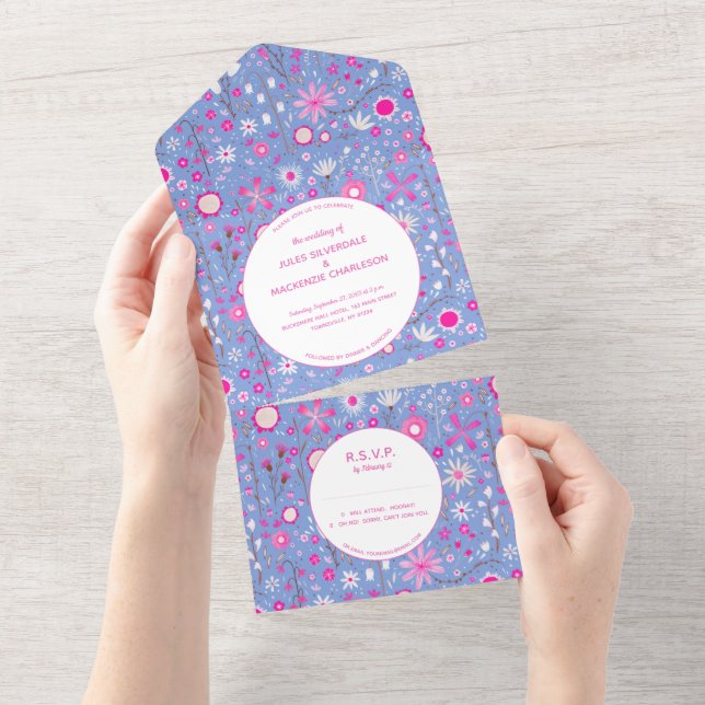 Blumenhochzeit der botanischen Wildblume All In One Einladung (Abreißen)