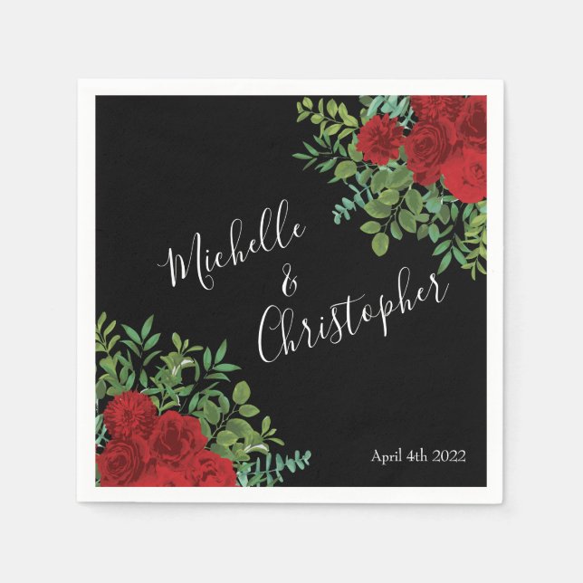 Blumenhochzeit der Rose Black and Red Peony Serviette (Vorderseite)
