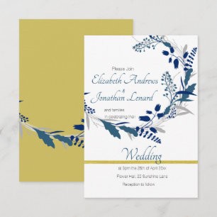 Blumenhochzeit in Gold und Blau Einladung