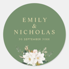 Blumenhochzeit in Gold und Weiß Runder Aufkleber