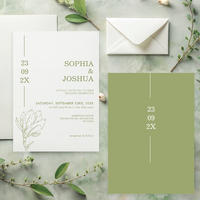 Blumenhochzeit in moderner Farbe Einladung (Modern Line Floral Sage Wedding Invitation, Sage Green Wedding Invitation, Sage Wedding Invite)