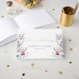 Blumenhochzeit in Rot und Blau der Blume Gästebuch