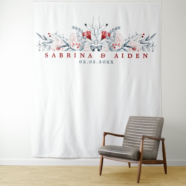 Blumenhochzeit in Rot und Blau der Blume Wandteppich (Beispiel)