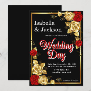 Blumenhochzeit in Rot und Gold Rose Einladung