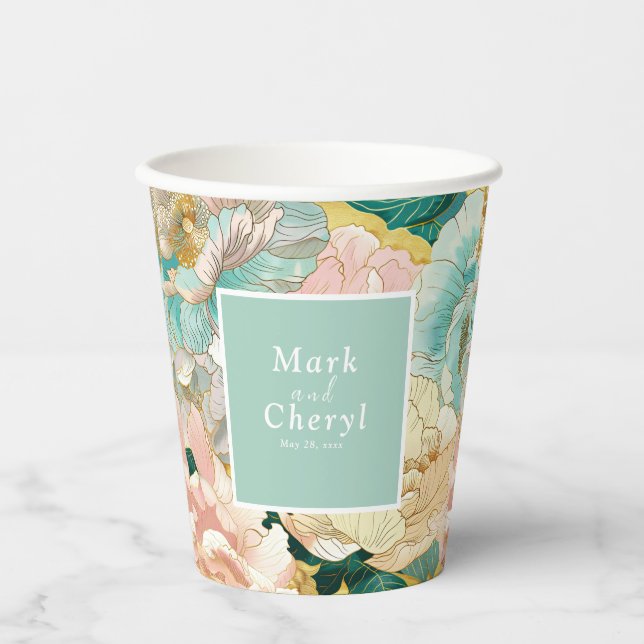 Blumenhochzeit Pappbecher (Vorderseite)