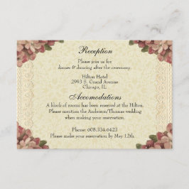 Blumenhochzeit Rezeption Rosa Rosen Vintag Begleitkarte