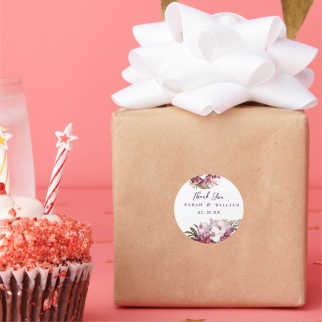 Blumenhochzeit Vielen Dank für die klassischen Rou Runder Aufkleber (Party)