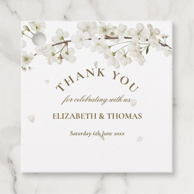 Blumenhochzeit Vielen Dank Hübsches Weißbrocken Geschenkanhänger (Vorderseite)