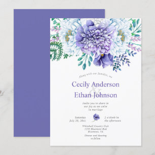 Blumenhochzeit von lila und weißen Zwergspitzen Einladung