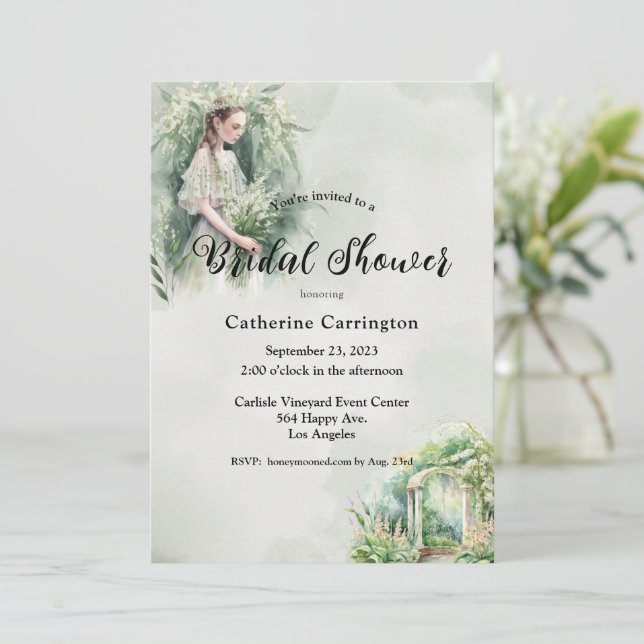 Blumenhochzeiten-Lilien des Tal-Brautparty Einladung (Stehend Vorderseite)