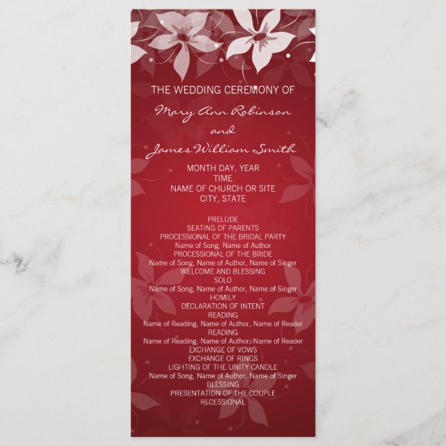 Blumenhochzeitprogramm Exotic Blooms Red Programm (Vorderseite)