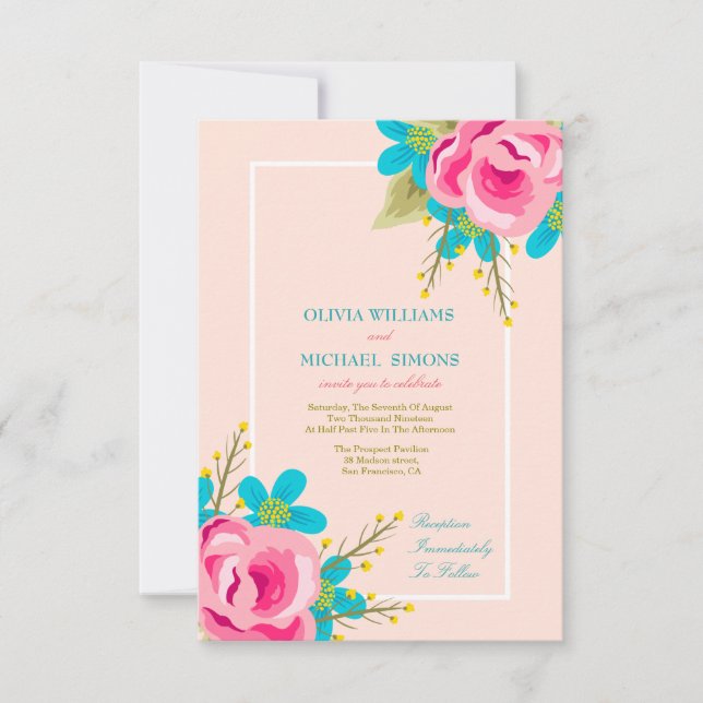 Blumenhochzeitseinladung mit Blumen Einladung (Vorderseite)