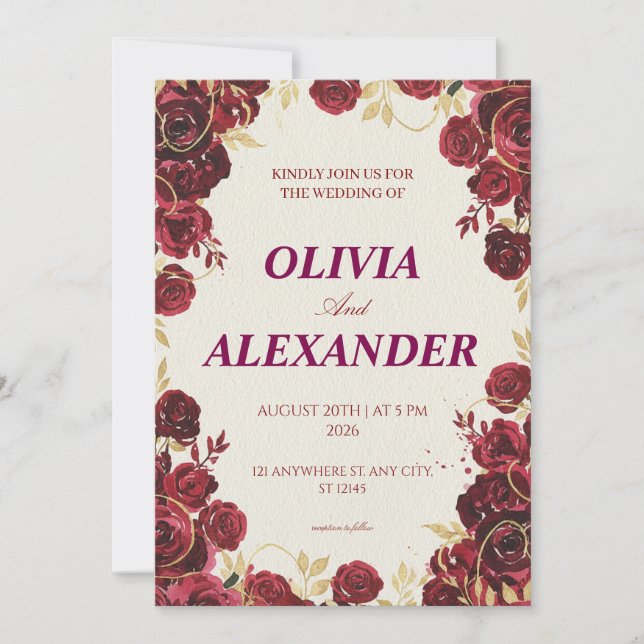 Blumenhochzeitskarten Dark Luxury Einladung (Vorderseite)