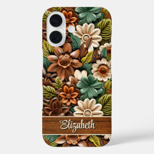 Blumenholz Personalisiert iPhone 16 Hülle