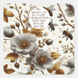 Blumenhonigbienen Themenpapier Tafel Quadratischer Aufkleber