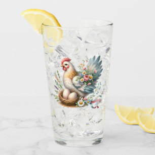 Blumenhuhn mit Eiern Vintage Farmhouse Charme Glas
