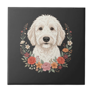Blumenhundefoto Botanischer Kranz Fliese