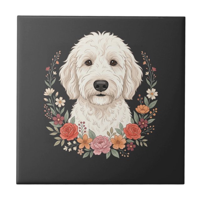 Blumenhundefoto Botanischer Kranz Fliese (Vorderseite)