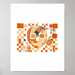 Blumenhüter Kürbisschädel kariert Herbst Halloween Poster