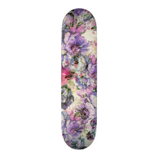Blumenillustration des Vintagen böhmischen rosa Skateboard