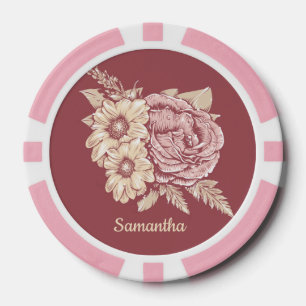Blumenillustration Pokerchips mit individuellem Na