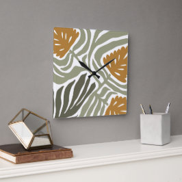 Blumenillustration Quadratische Wanduhr