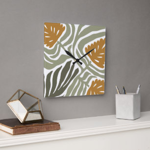 Blumenillustration Quadratische Wanduhr