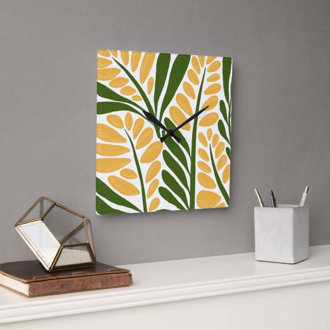 Blumenillustration Quadratische Wanduhr (Büro)