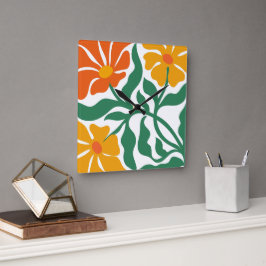 Blumenillustration Quadratische Wanduhr