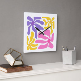 Blumenillustration Quadratische Wanduhr