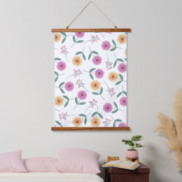 Blumenillustration Wandteppich Mit Holzrahmen