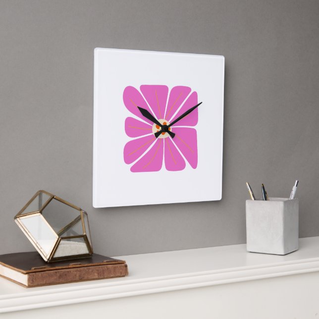 Blumenillustrationskunstwerk Quadratische Wanduhr (Büro)