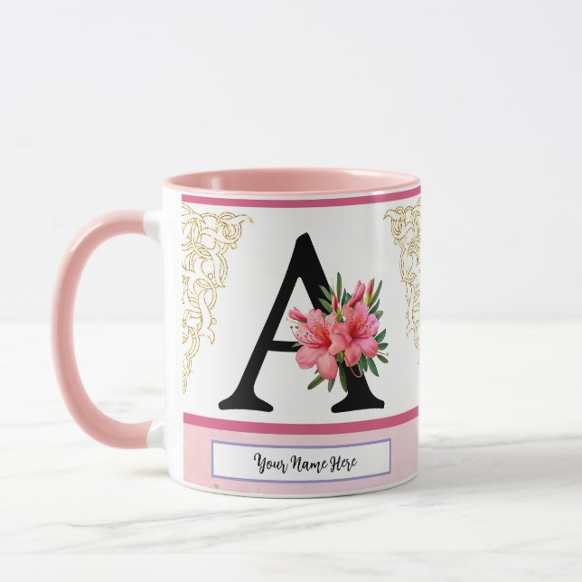 Blumeninitialen-Tasse – Buchstabe A Monogramm | Pe Tasse (Links)